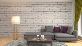 Fotobehang witte bakstenen muur - woonkamer